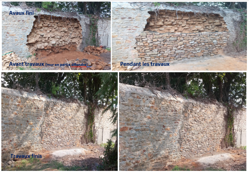 reconstruction d'un mur de pierres en partie croul  Locmiqulic